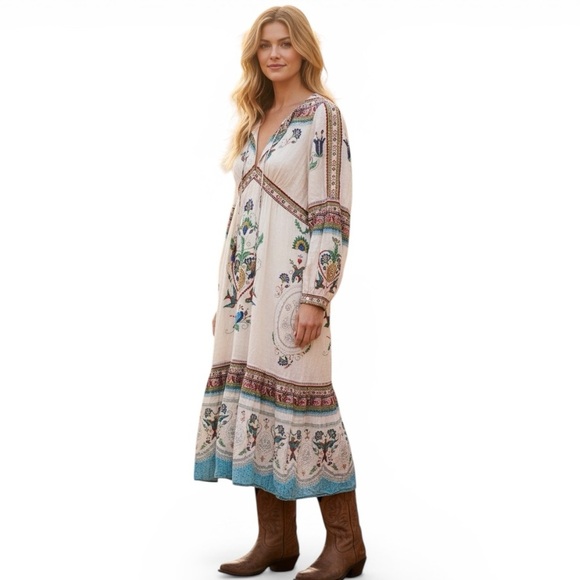 FARM Rio Dresses & Skirts - Farm Rio Embroidered Sequin
Bird Floral Print Maxi Dress Rare Size XL